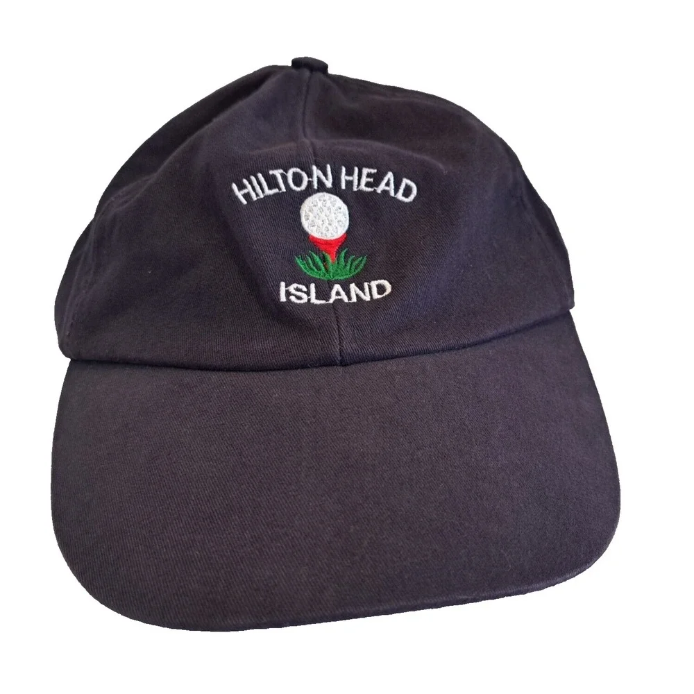 Hilton Head Island Baseball Hat Cap Navy Blue Adjustable Back 100% Cotton